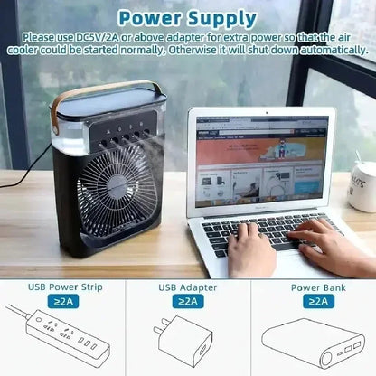Portable Humidifier Fan Air Conditioners USB Electric Fan LED Night Light Water Mist  1